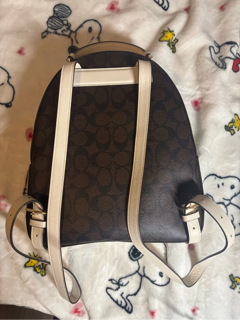 Coach Brown Signature Mini Backpack with White Logo and Gold Hardware